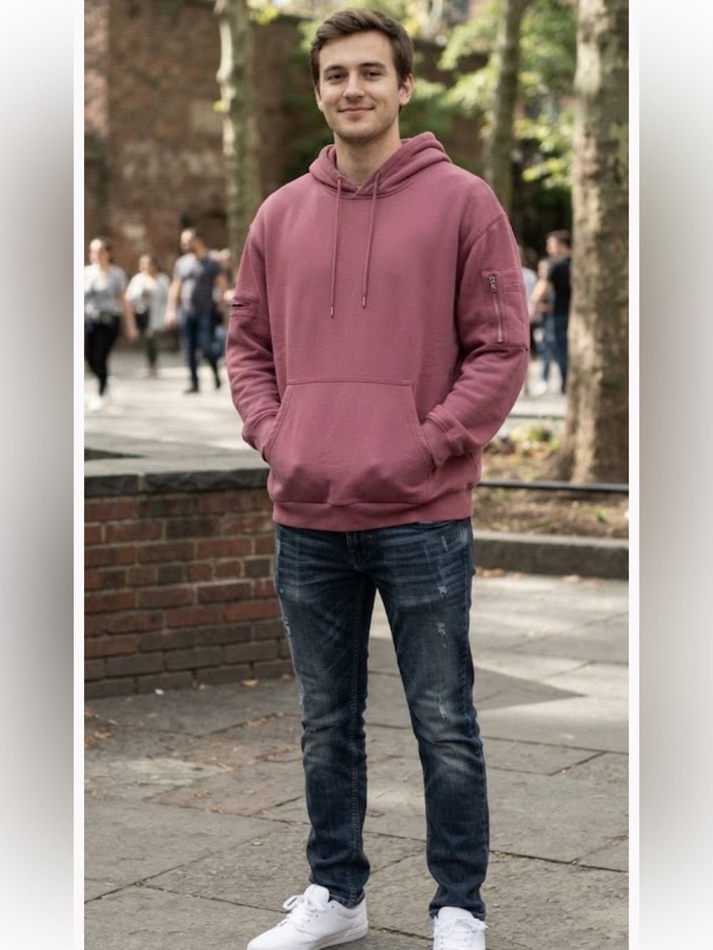Comfort Men's Dusty Rose Pullover Hoodie with Kangaroo Pocket